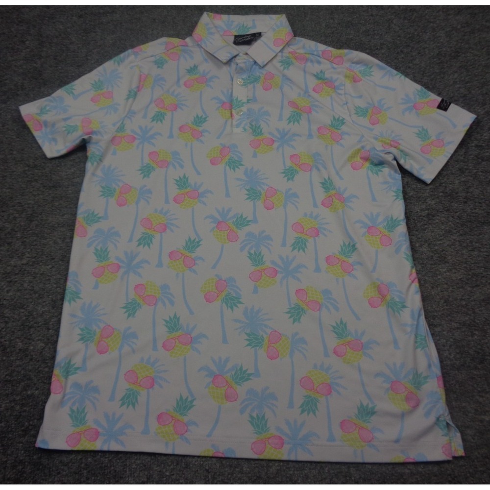 Sunday Swagger Polo Shirt Mens Medium AOP Print Golf Performance Palms Pineapple